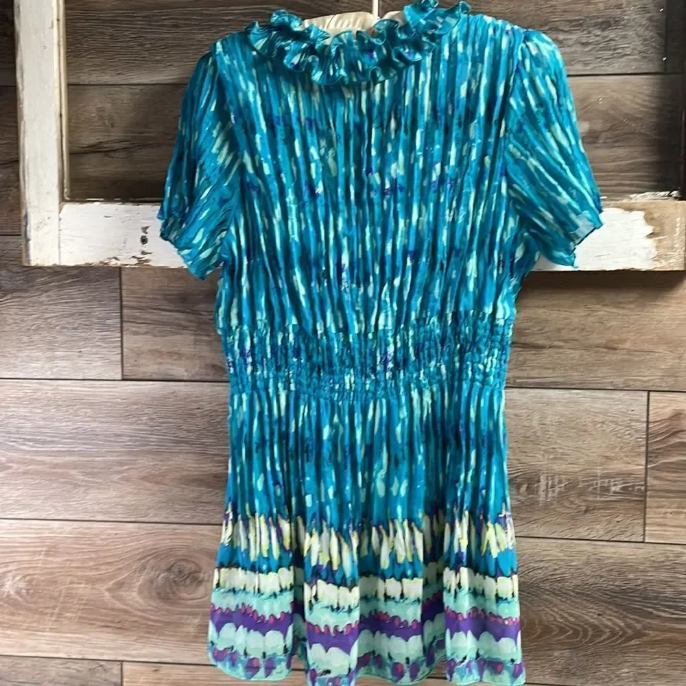 Nue Options Ladies Ruffled Crinkle Blouse with removeable Cami ,Size Large,Teals - Picture 6 of 7